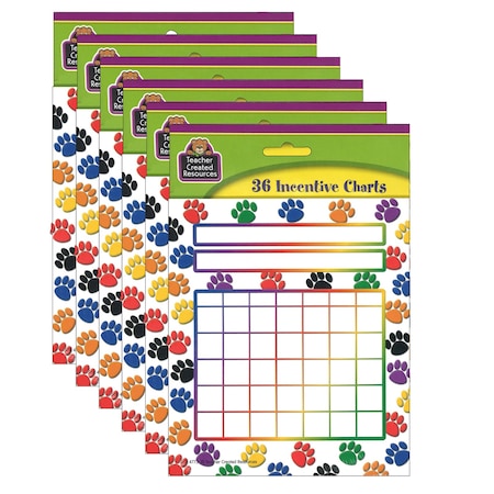 Teacher Created Resources Colorful Paw Prints Incentive Charts, 5.25x6, PK216 TCR4773